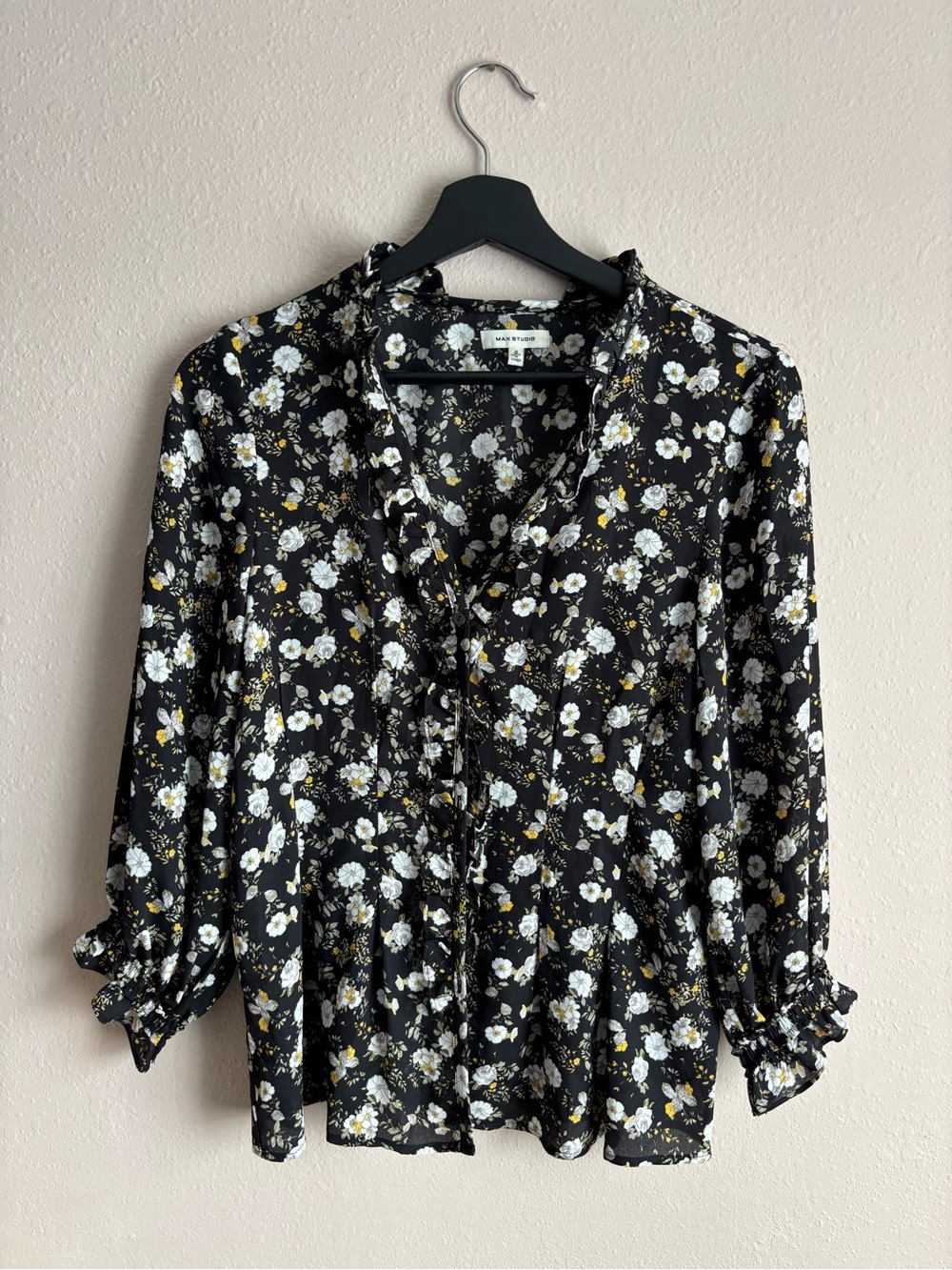 Max Studio Black Floral Blouse Size S